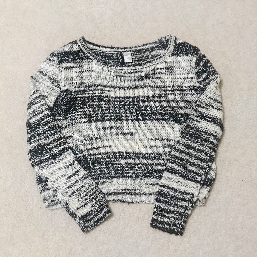 Black & White Knit Cropped Sweater